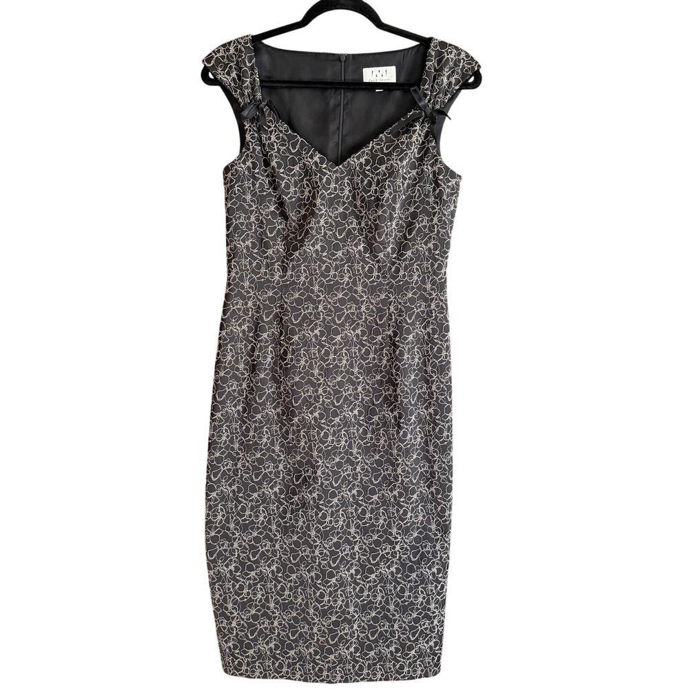 90s DAVID MEISTER Black Satin Floral Embroidered Sweetheart Cocktail Dress 6